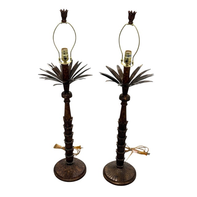 Metal Vintage Bronze Palm Tree Table Lamps - a Pair For Sale - Image 7 of 10