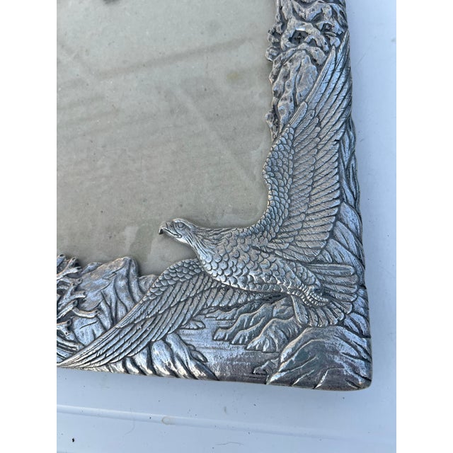 Metal Vintage Pewter Picture Frame With Wild American Eagle Birds For Sale - Image 7 of 7