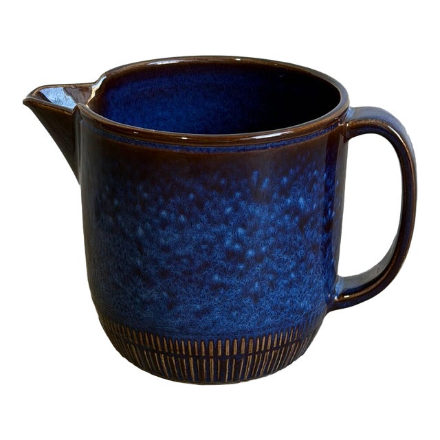 Ceramic Pitcher With Flared Spout and Cobalt Blue Glaze Gefle Kosmos Mid-Century Modern 1960s For Sale