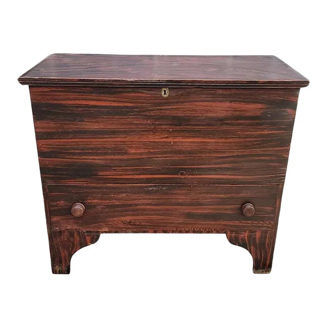 19th C Original Paint Decorated Tall Blanket Chest For Sale