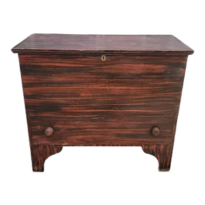 19th C Original Paint Decorated Tall Blanket Chest