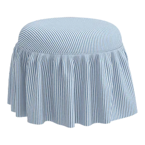 Skirted Round Ottoman in Prep Stripe Blue