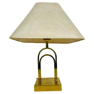 Mid-Century Brass Table Lamp with Fabric Shade, 1960s For Sale
