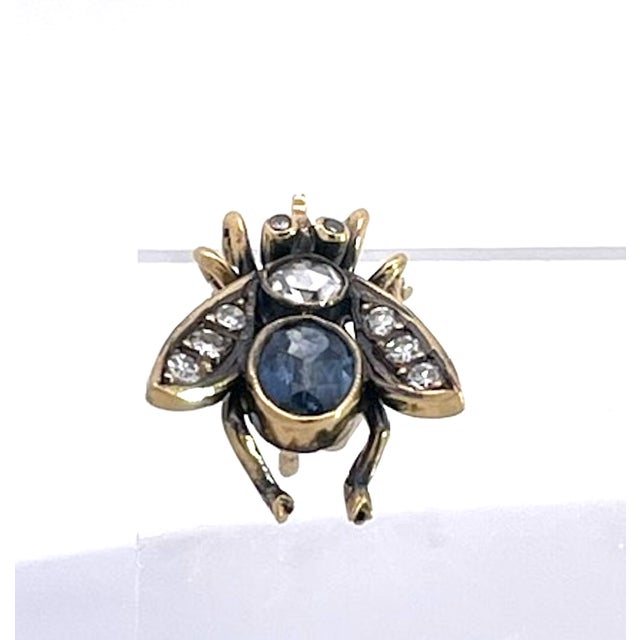 Antique Gold and Silver Bee Earrings With Sapphires and Diamonds, Pair For Sale - Image 4 of 13