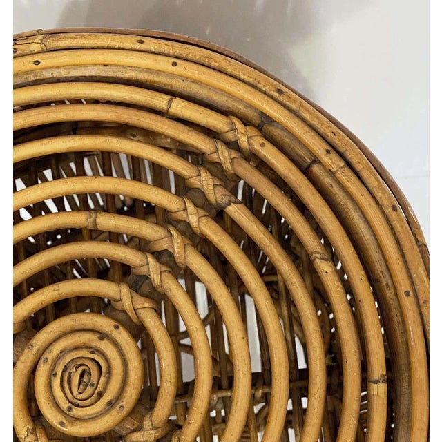 Italian Mid-Century Rattan and Bamboo Barrel-Shaped Bar Cart For Sale - Image 11 of 13