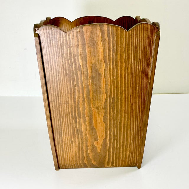 1970s 1970s Vintage Folk Art Boho Chic Walnut Wood Wastebasket For Sale - Image 5 of 10