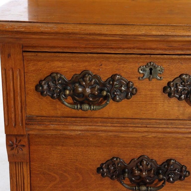 1900 - 1909 Antique Rj Horner Eastlake Carved Original Golden Oak 4-Drawer Mirrored Dresser For Sale - Image 5 of 14