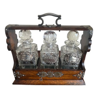 Vintage Locking Tantalus Bar Set With Three Decanters For Sale