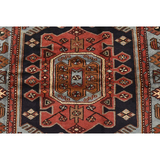 Zanjan Rug 4'5'' X 6'8'' Blue Wool Vintage Tribal Hand-Knotted Oriental Carpet For Sale In Philadelphia - Image 6 of 15