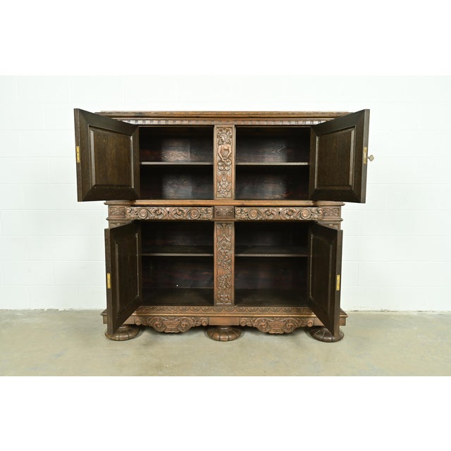 Late 19th Century Antique Danish Renaissance Revival Carved Oak Bar Cabinet, Circa 1890s For Sale - Image 5 of 16