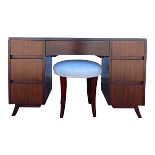 Mid-Century Modern RWay Furniture Co. Mahogany Vanity Desk With Stool For Sale