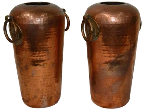 Pair of Hammered Copper Vases With Egyptian Details
