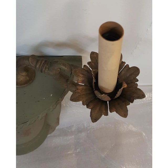Rustic Greyish Green Ceramic and Bronze Wall Sconce Candelabra by Guild Master For Sale - Image 3 of 7