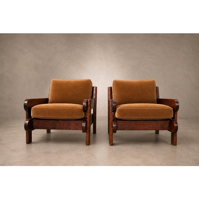 1960s Brazilian Modern Armchair in Imbuia Wood and Cognac Velvet, Brazil, 1960s For Sale - Image 5 of 18
