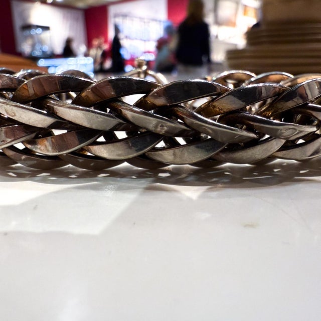 AMBIANIC presents Vintage Woven Silver Link Bracelet 7.88 long x .63 w Preowned vintage Refer to images listed please