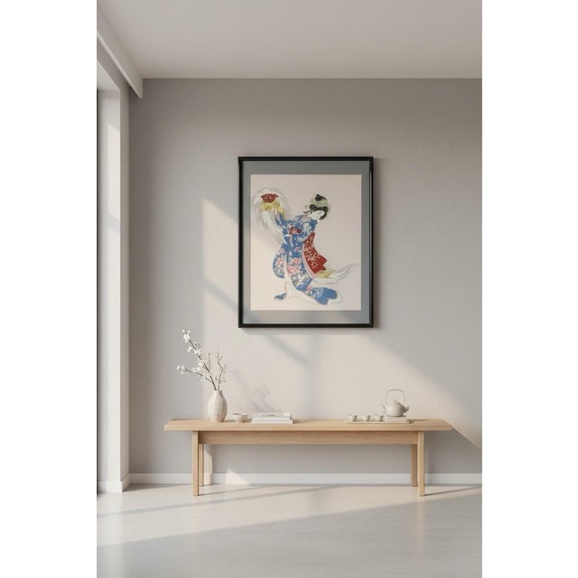 This vintage framed Japanese Geisha features classic lines and colors representative of its era. Styled after contemporary...