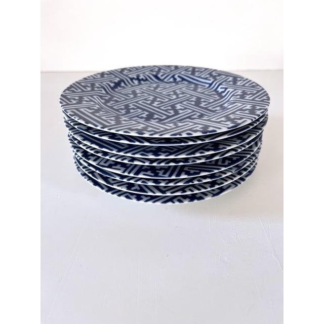 1990s Fitz and Floyd Blue and White Arabesque Salad Plates - Set of 8 For Sale - Image 5 of 10