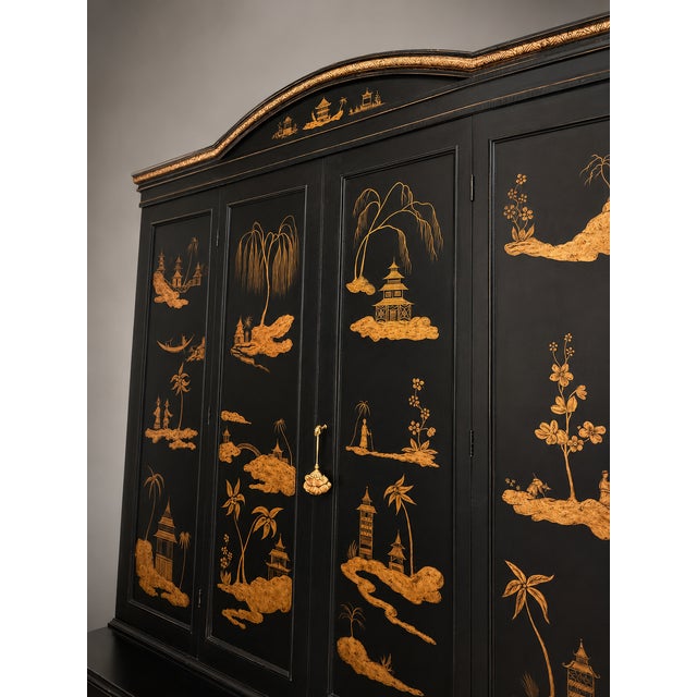 19th Century 19th Century, English Black Chinoiserie Decorated Bi-Fold Door Cabinet For Sale - Image 5 of 10