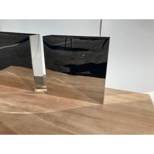 1980s Blue Stainless Steel Sconce Wall Lamps - A Pair For Sale - Image 10 of 13