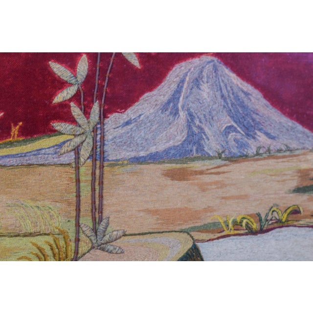 Framed Embroidery of Oasis and Mountain For Sale - Image 4 of 7