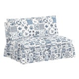 Capra Ruffle Settee in Delft Print For Sale