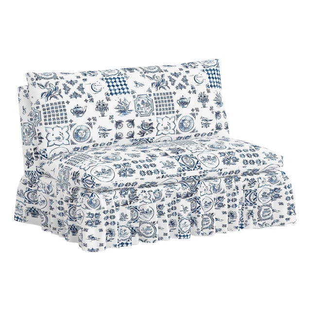 Capra Ruffle Settee in Delft Print For Sale