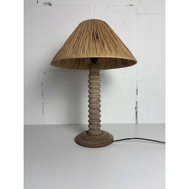 Gray Mid-Century Modern French Brutalist Wood Turned Table Lamp by Charles Dudouyt, 1950s For Sale - Image 8 of 16
