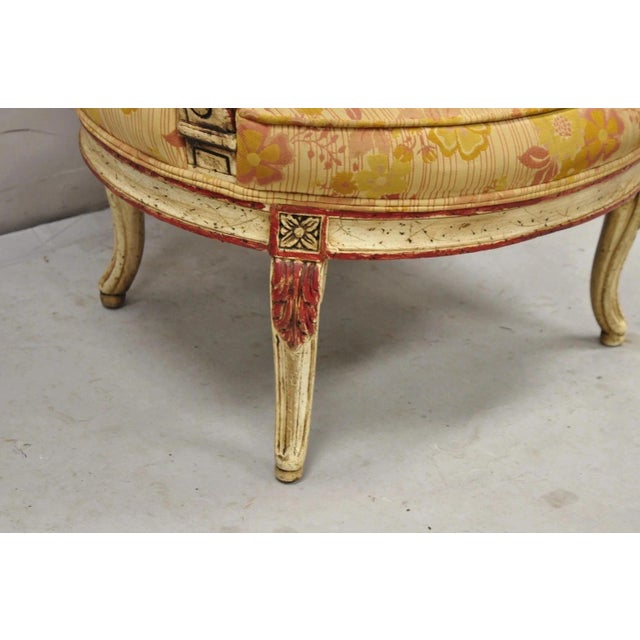 Wood Vintage French Louis XV Style Cream and Red Painted Low Boudoir Fauteuil Chair For Sale - Image 7 of 12