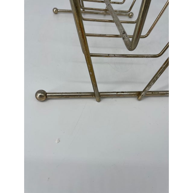 Mid 20th Century Mid-Century Modern Brass Magazine Rack With Wooden Accent Handle For Sale - Image 5 of 6
