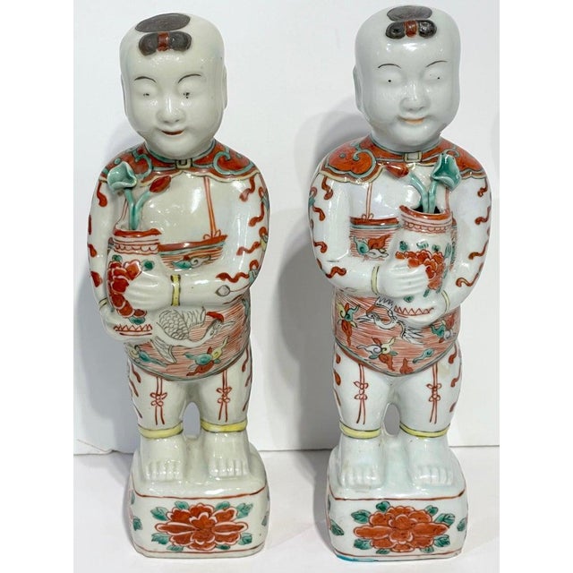 19th Century Chinese Export Famille Verte Figures of the Hehe Erxian Twins - a Pair For Sale In West Palm - Image 6 of 10