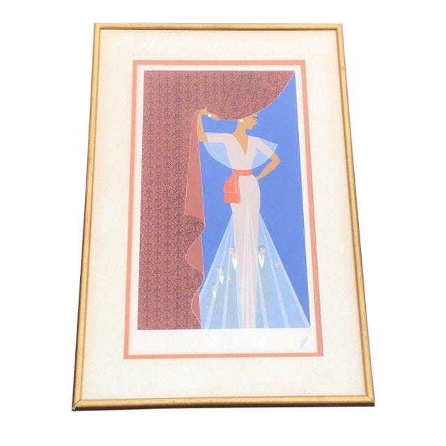 1977 "The Curtain" Art Deco Serigraph Signed and Numbered 217/300 by Erte, Framed For Sale
