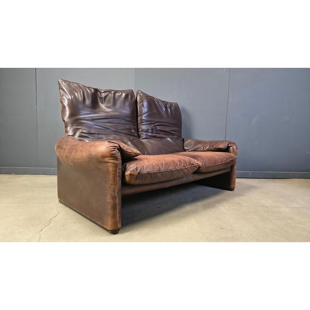 Brown Leather Maralunga Sofa by Vico Magistretti for Cassina, 1970s For Sale - Image 8 of 15