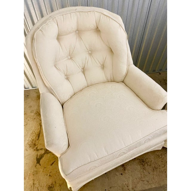 Mid 20th Century White on White Damask Swivel Rockers - Set of 2 For Sale In Nashville - Image 6 of 10