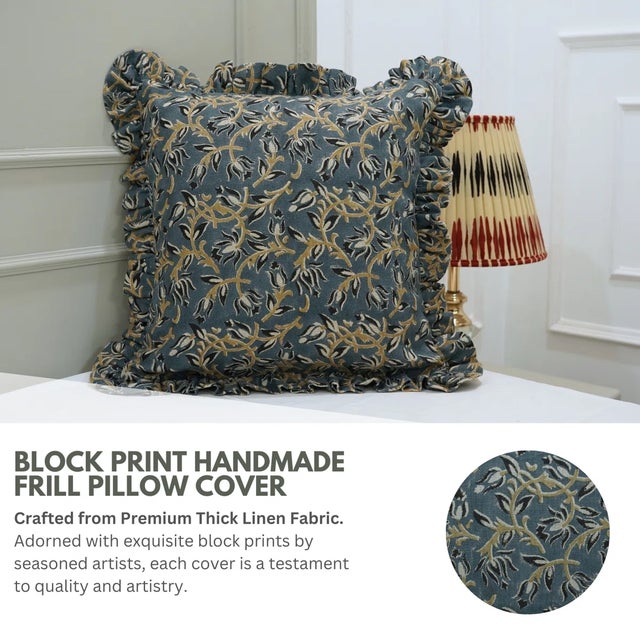 * Hand block printed cushion cover – Kamal Dutta design featuring traditional lotus motifs for timeless elegance. * Eco-...