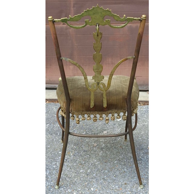 Set Four Italian Neoclassical Engraved Brass and Upholstered Side Chairs C.1950s For Sale - Image 10 of 12