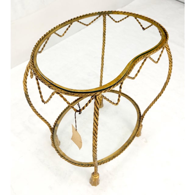 Gold Italian Gold Gilt Steel Rope Style Kidney Shape Glass top Side Lamp Table Mint For Sale - Image 8 of 17
