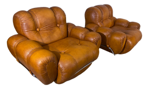 Set of Mid-Century Italian Space Age Natural Leather Armchairs, 1970s