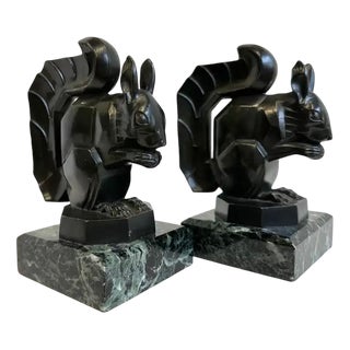 Vintage French Art Deco Squirrel Bookends by Max Le Verrier, 1930, Set of 2 For Sale