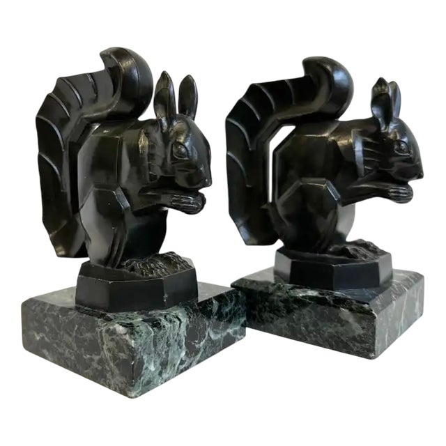 Vintage French Art Deco Squirrel Bookends by Max Le Verrier, 1930, Set of 2 For Sale