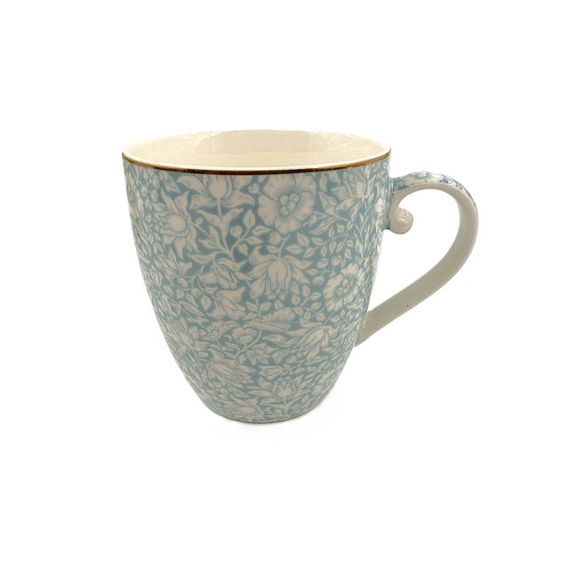 English Morris & Co Porcelain Mugs With Blue & Green Classical Floral Vine Motif by William Morris - Set of 4 For Sale - Image 3 of 8