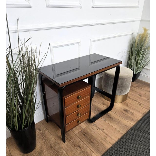 Brown Rationalist Desk attributed to Giuseppe Pagano for Bocconi University, Italy, 1940s For Sale - Image 8 of 9