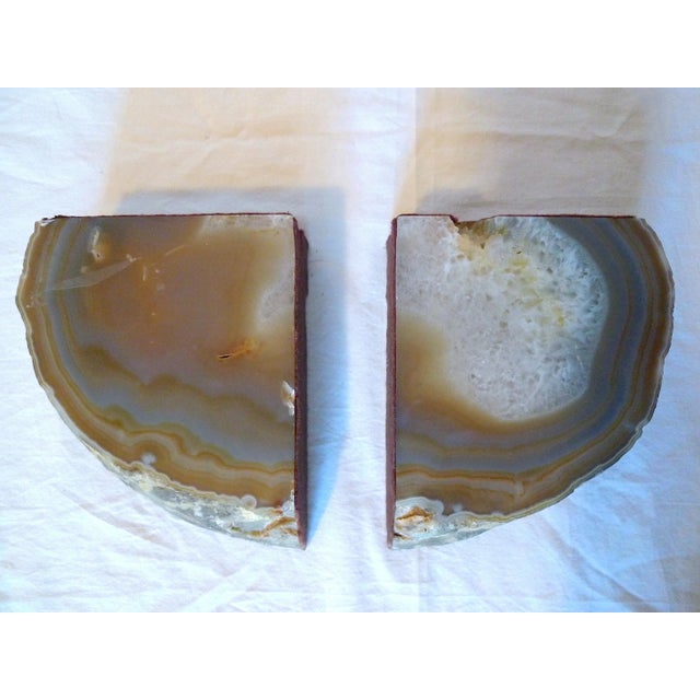 Title: Agate Geode Bookends. Maker: Unknown. Period: 1970s. Material: Natural Agate Quartz. Description: Offered is a...