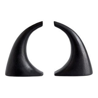 Heavy Black Cast Iron Horn Bookends - a Pair For Sale