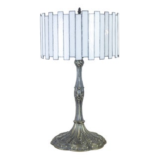 Bronze Lamp with Leaded Glass Shade, 1990s For Sale