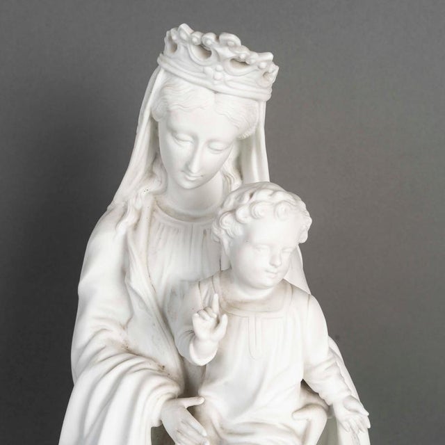 Virgin Mary with Jesus Sculpture in Biscuit Porcelain For Sale - Image 4 of 9