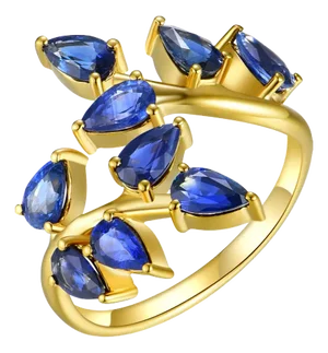 Nina Zhou Sapphire Branch Leaves Ring in 14k Yellow Gold, Size 6