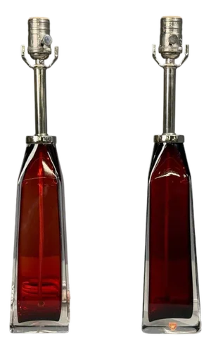 Carl Fagerlund, Table Lamps, Red Glass, Sweden, 1950s