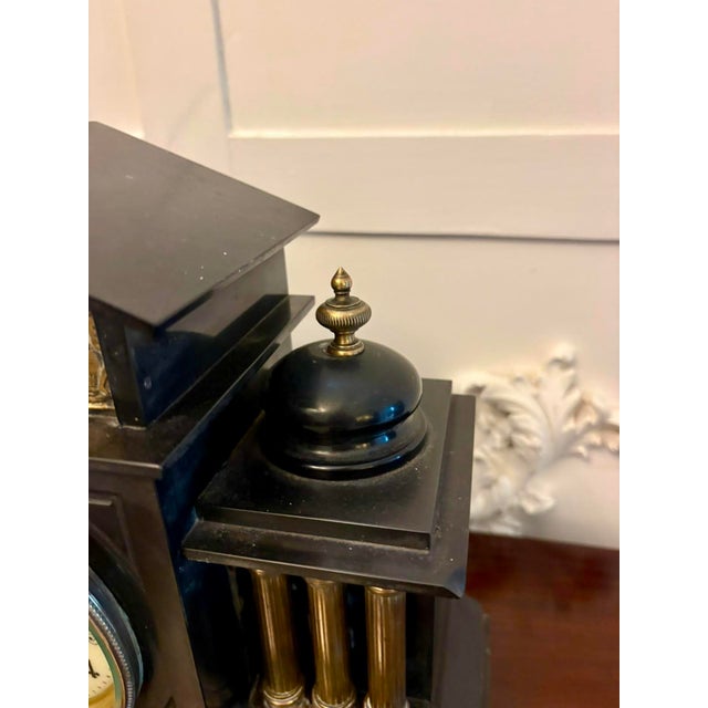 Antique French Architectural Mantel Clock in Black Marble and Gilt Brass, 1880 For Sale - Image 6 of 13