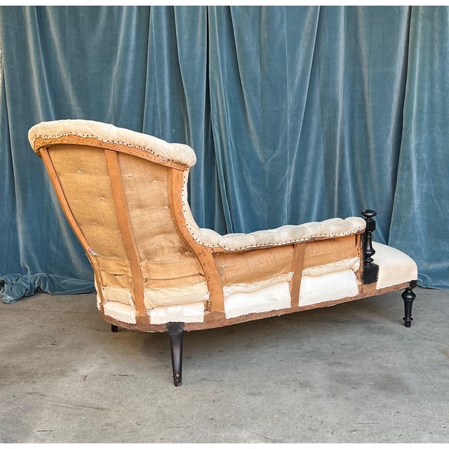 Textile French 19th Century Chaise With Wooden Arm Details For Sale - Image 7 of 18