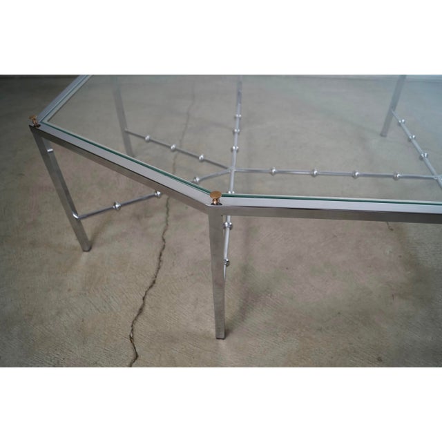 1970’s Mid-Century Modern Architectural Chrome & Glass Coffee Table For Sale - Image 10 of 12